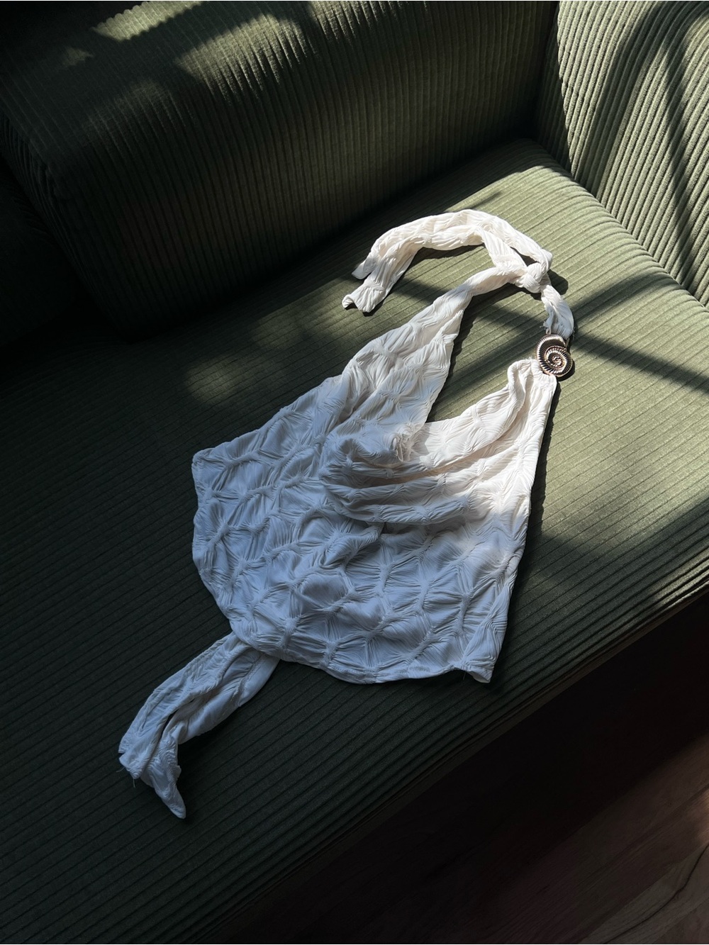 White Textured Halter Top with seashell detail
